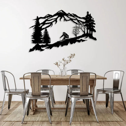 Metal Skier Wall Art, Mountain And Trees Themed Wall Art Metal Wall Decor