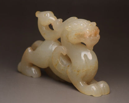 Antique Chinese Natural Hetian Jade Carving Beast Statue Exquisite Figurine Rare