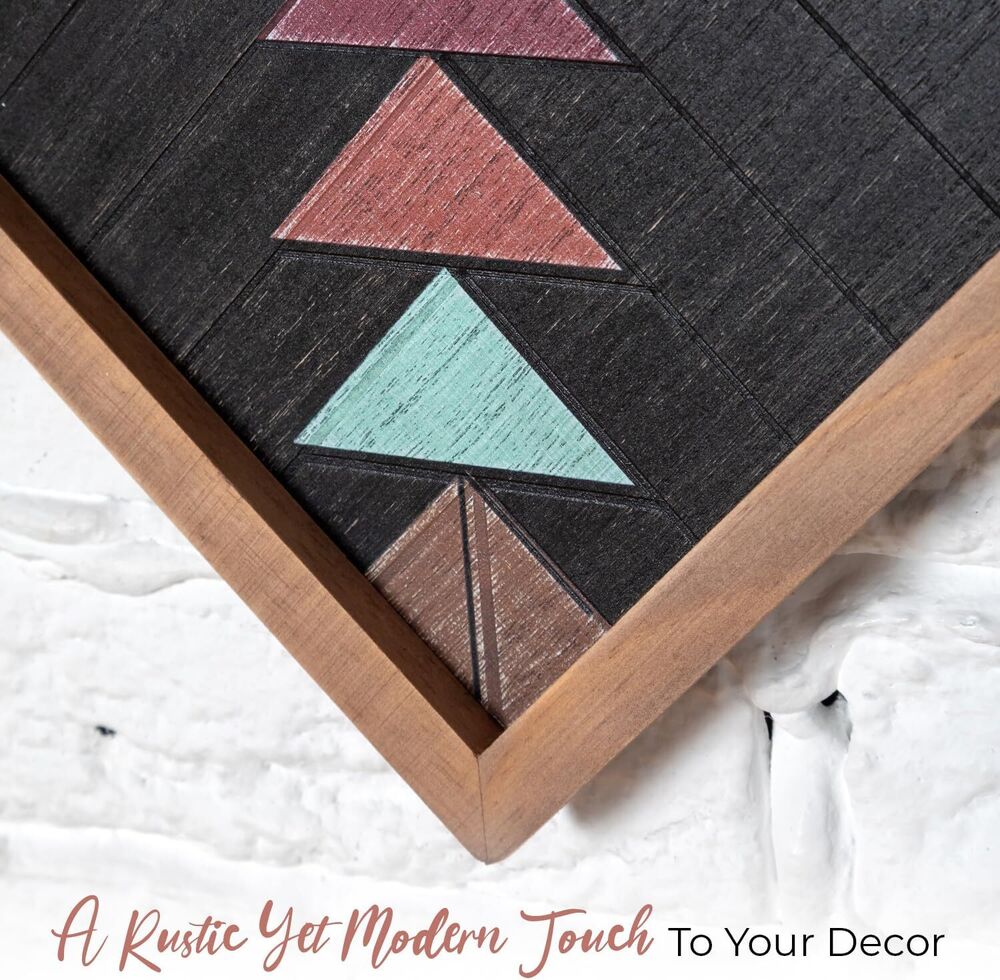 Wooden Wall Art Set Rustic Square Aztec Boho Sign Hanging Home Decor Design