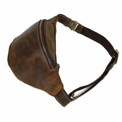 Men Vintage Leather Waist Bag Backpack Security Pouch Sports Bag Belt Bum Bag