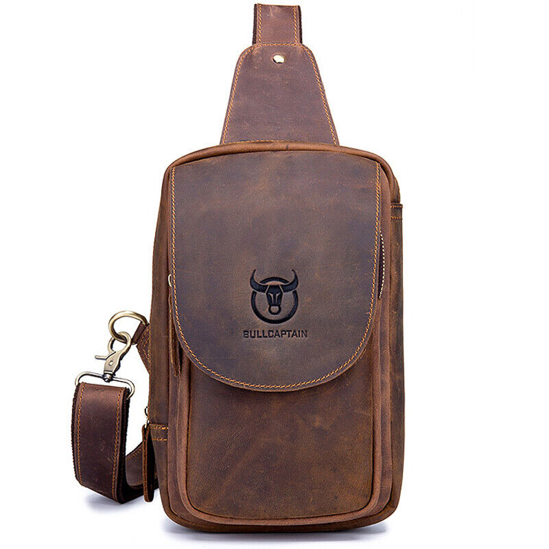 Men's Sling Backpack, Crazy Horse Leather Vintage Chest Bag Crossbody Bags