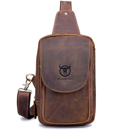 Men's Sling Backpack, Crazy Horse Leather Vintage Chest Bag Crossbody Bags