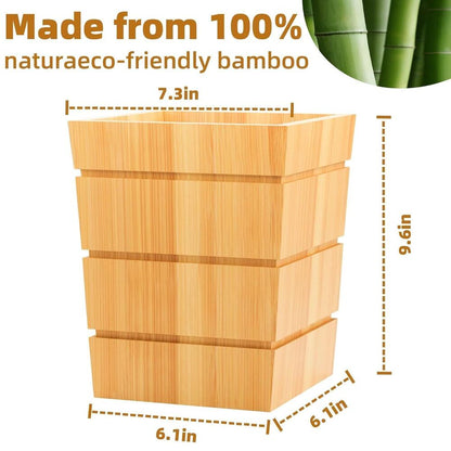 Bamboo Wastebasket Small Square Trash Can for Bedroom Bathroom Home Office Decor