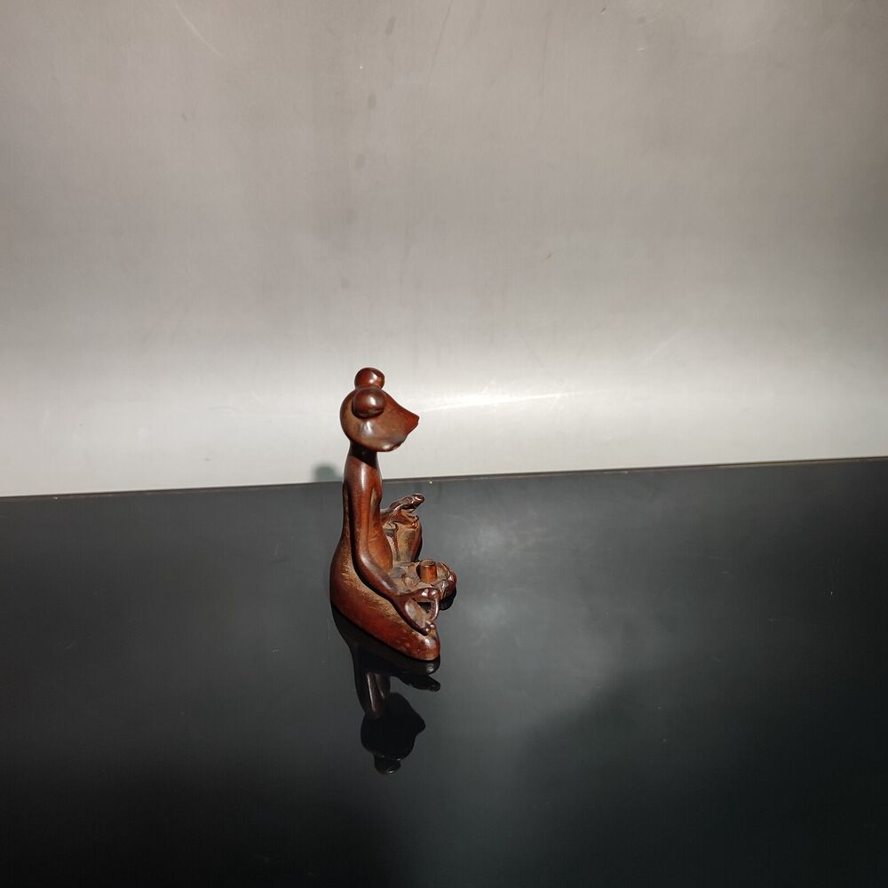 vintage antique wood carving Boxwood wooden sculpture frog statue Incense burner