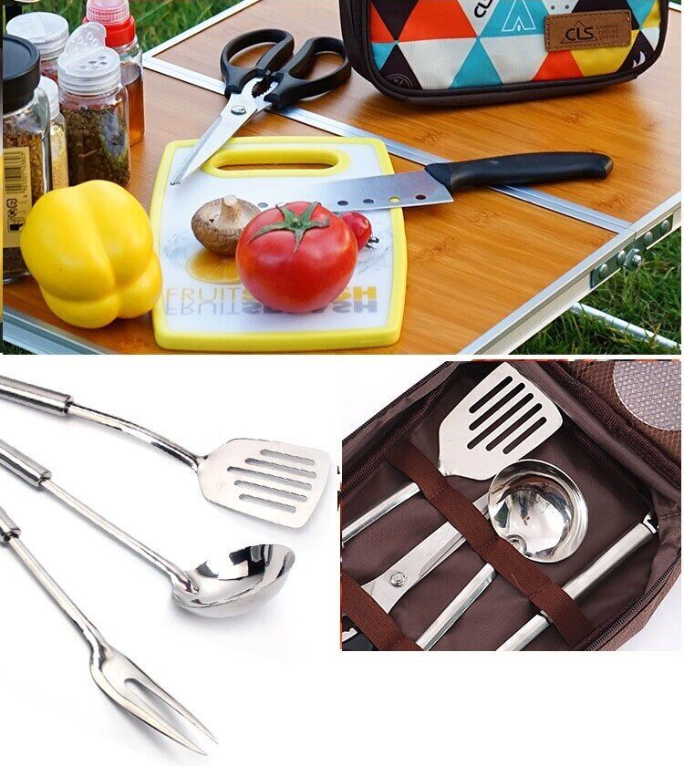 Camping Barbecue Cookware Kitchen Set Bag Storage Bag 7-piece Picnic Bag