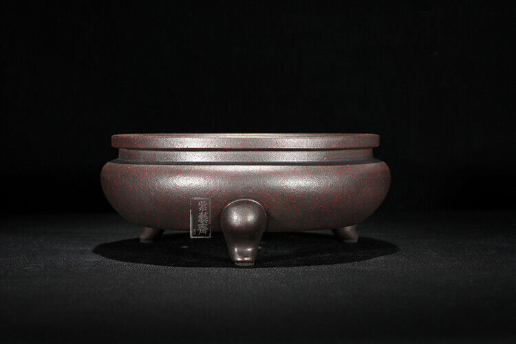 Round Chinese Yixing Zisha Shohin Literati Bunjin Bonsai Pot 6.5''x6.5''x2.75''