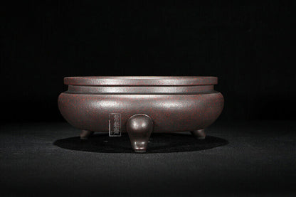Round Chinese Yixing Zisha Shohin Literati Bunjin Bonsai Pot 6.5''x6.5''x2.75''