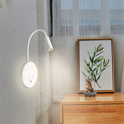 Wall Sconces Plug In Cord Gooseneck W/ USB Port Switch Backlight Night Wall Lamp