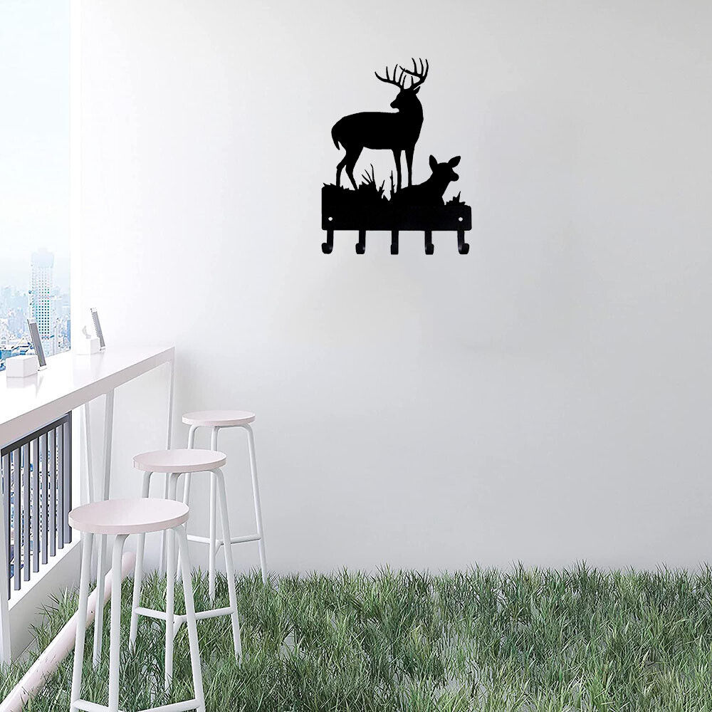 Deer Family #2 Key Rack Hanger - 6 inch Wide Metal Wall Art