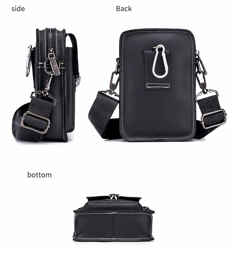 Men Genuine Leather Small Chest Shoulder Bag Waist Packs Phone Pouch