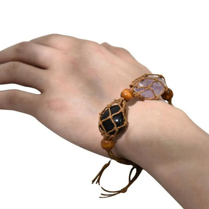Macrame Bracelet Cord Net Bag Adjustable Empty Without Stone Crystal Gems Holder
