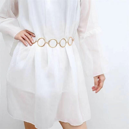 Women Chain Belts Fashion Luxury Metal Rings Dress Decorative Waist Straps 115cm