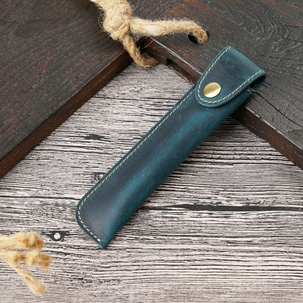 Handmade Cowhide Leather Vintage Pen Case Bag Students Stationery Storage Bag