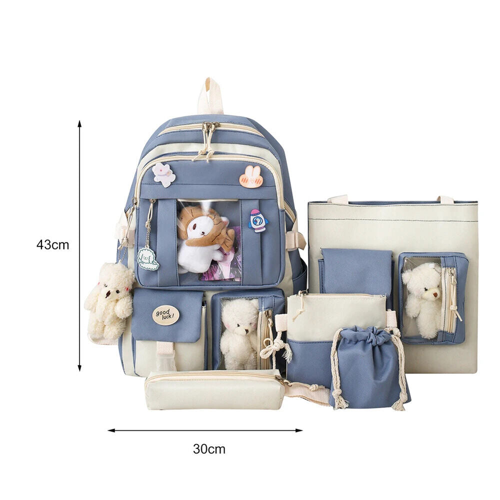 5pcs/set Women Backpack Bookbags Teenage Student School Bag Travel Rucksack