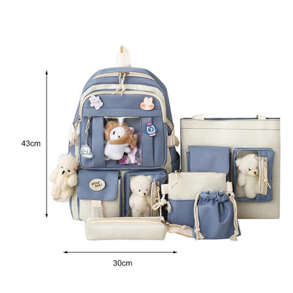 5pcs/set Women Backpack Bookbags Teenage Student School Bag Travel Rucksack