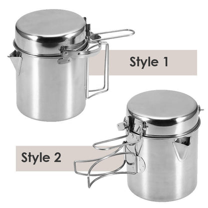 2pcs/Set Portable Folding Camping Kettle Outdoor Picnic Stainless Steel Pan Pot