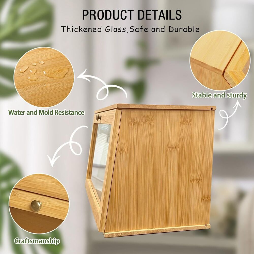 Wooden Bread Storage with Lid Food Organizer Container for Kitchen Countertop