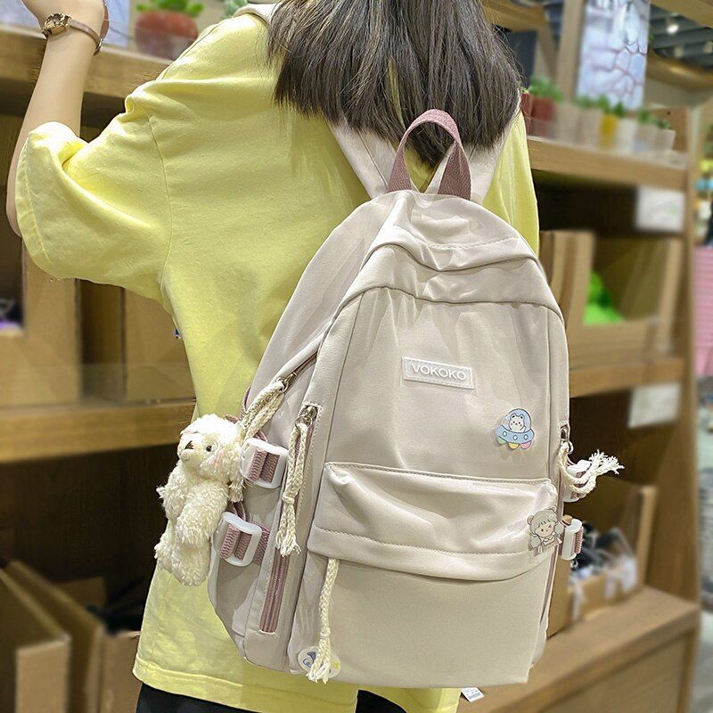 Women Nylon Backpack School Book Bag Traveling Pink/Blue/White Large 30*12*41 CM