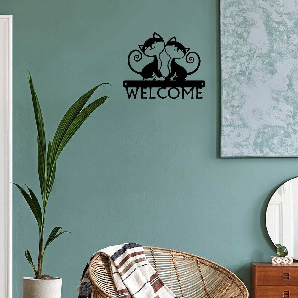 Twin Cats - Welcome Sign Wall Stickers Shape Decoration Metal Ornaments