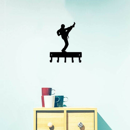 Karate Kick Male Sport - Key Hooks Holder Wall Mounted Hook Up Artwork Shape