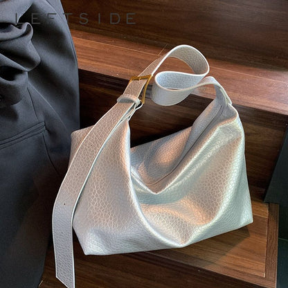 Silver Soft Hobo Bags Fashion Leather Handbags Purse Crossbody Bag 35*31*21*14CM