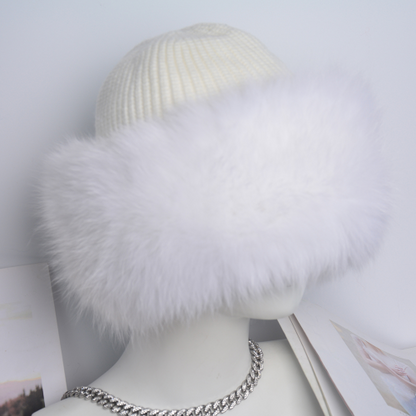 Women's Winter Real Fur Knit Hat Cap Beanie Hats Fur Fluffy Warm Knitted Fur Hat