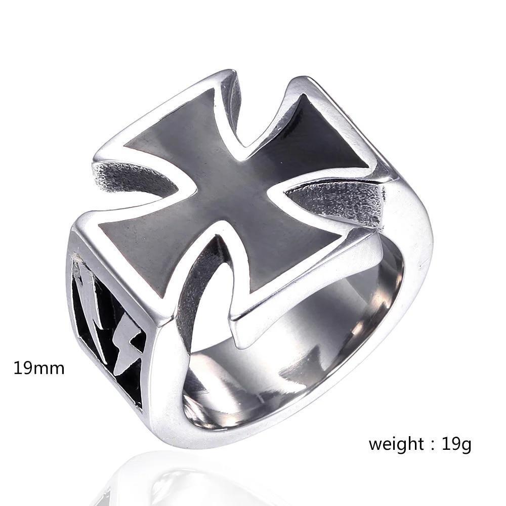 Mens Iron Cross Biker Ring Stainless Steel Mc Black Silver Size 7-12