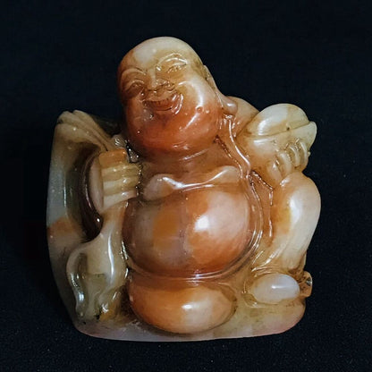 Antique Chinese Shoushan Stone Carved Laughing Buddha Statue Seal Carving Seals