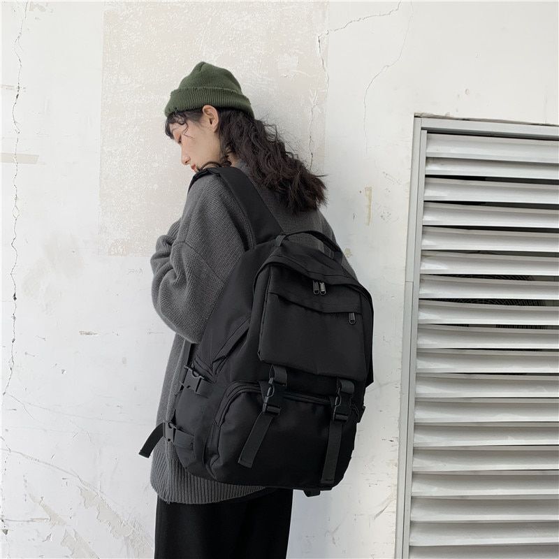 Black Backpack Fashion Waterproof Large School Student Shoulder Bags 28*12*42 CM