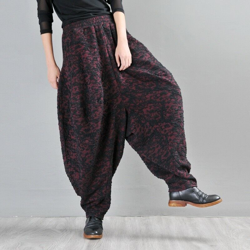 Ethnic Women Retro Jacquard Thick Bloomers Baggy Harem Pants Loose Fit Leisure L