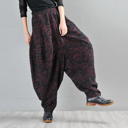 Ethnic Women Retro Jacquard Thick Bloomers Baggy Harem Pants Loose Fit Leisure L