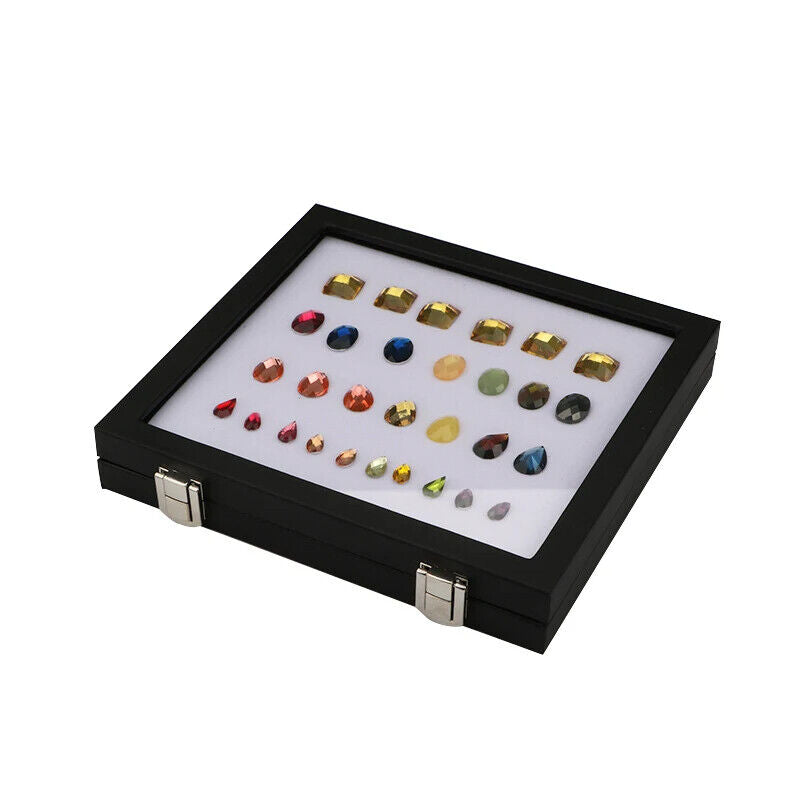 Jewelry Display Box Black Patent Leather Buckle Treasure Gem Diamond Ring Holder