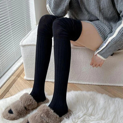 Women Socks Nylon Over Knee High Thick Patchwork Solid Colors Splicing Stockings