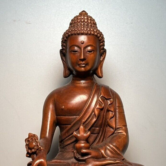 Vintage Chinese Antique Wooden Carved Buddha Statue Decor Wood Sculpture Artwork
