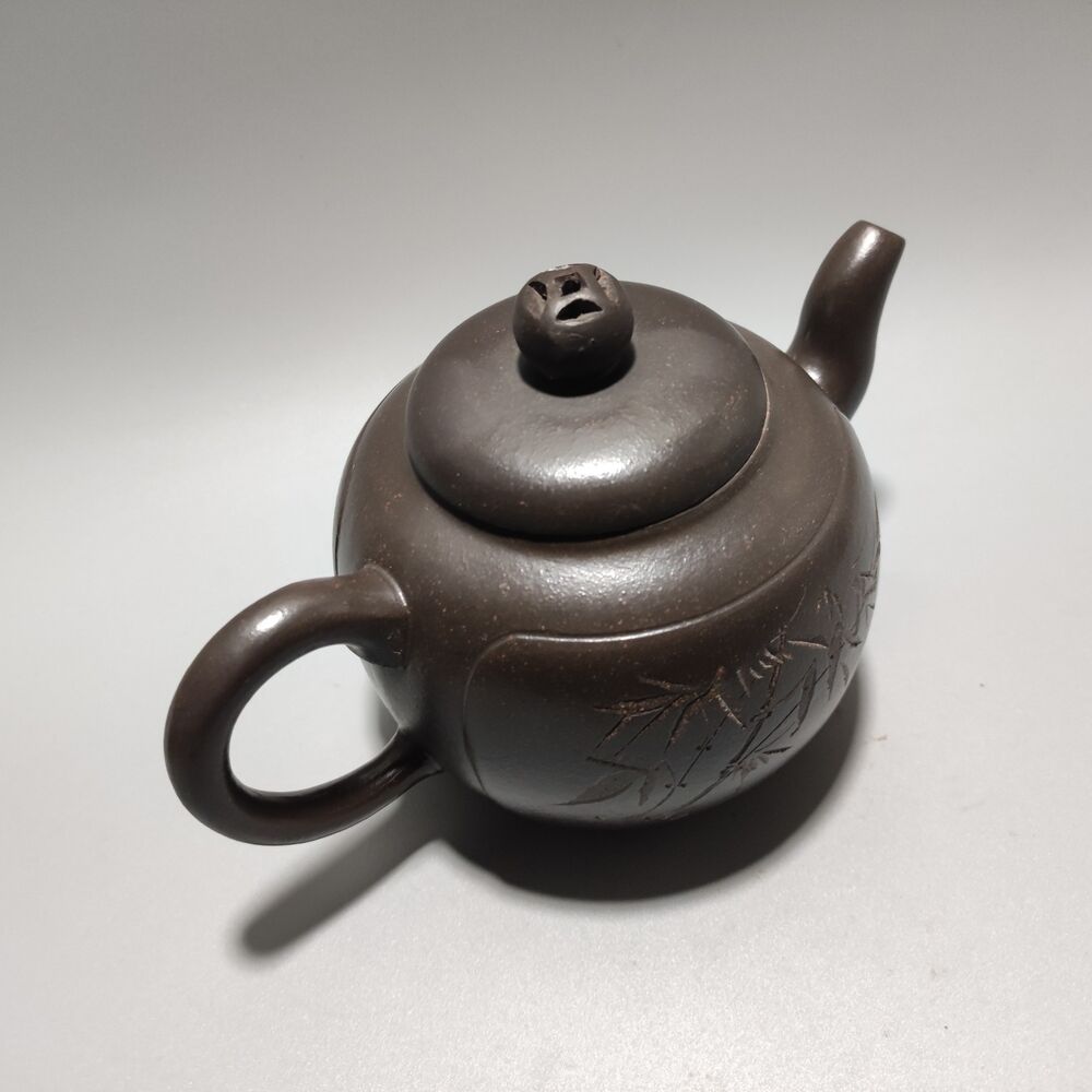 Vintage Chinese Yixing Purple Clay Teapot Zisha Ceremony Carving Bamboo Teaware