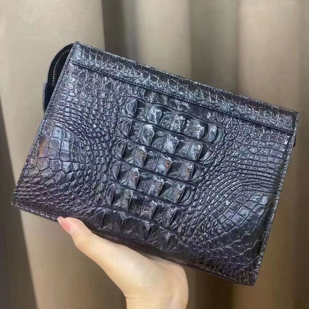 Black Real Crocodile Skin Leather Men Business Clutch Wallet Zipper Envelope Bag