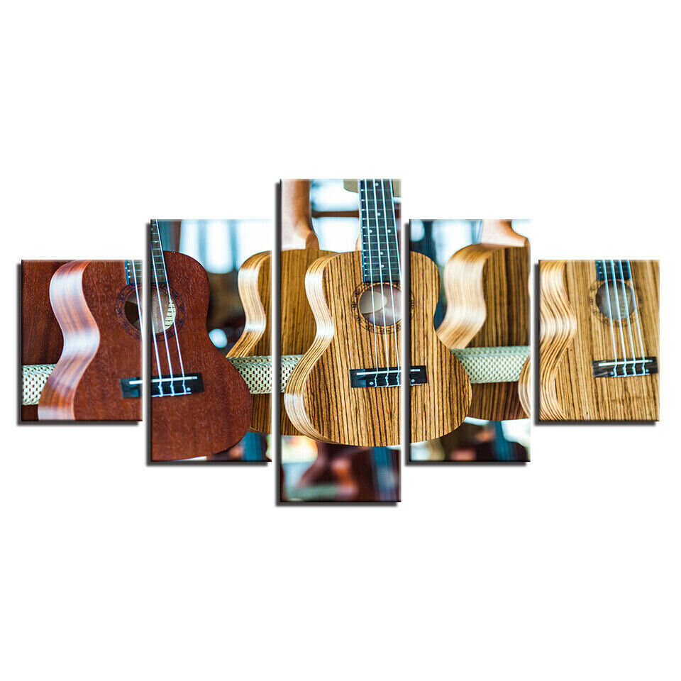 Wooden Ukulele Instrument 5 Pieces Canvas Print Wall Art Poster Home Decoration