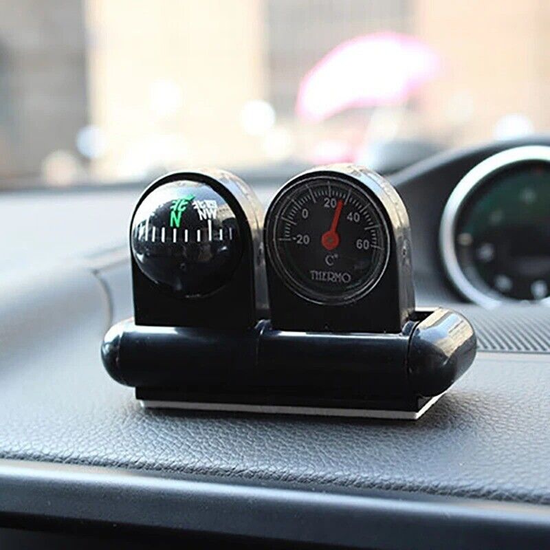 Car Compass 2 in 1 Guide Ball Thermometer Hygrometer Vehicle Ornament 87x26x52mm