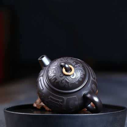 handmade tea pot master made marked yixing zisha black clay pot 9 infuser holes