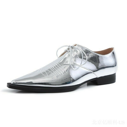 New Womens Brogues Pointy Toe Lace Up Flat Heel Casual Pumps Shoes Retro 34-40