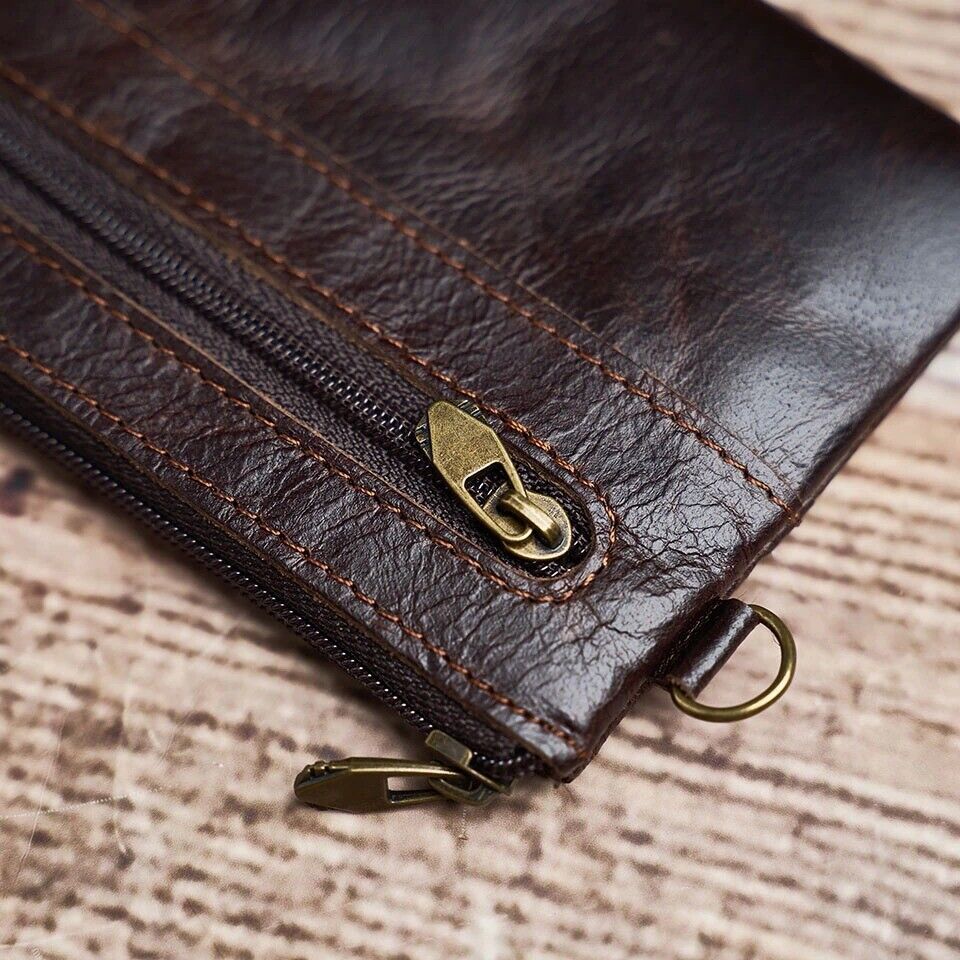Genuine Leather Wallets For Men Credit Card Holder Coin Purse Zipper Pocket Bag