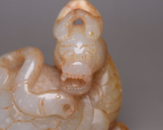 Collectible Chinese Hetian Jade Carved Dragon Turtle Statue Exquisite Figurines