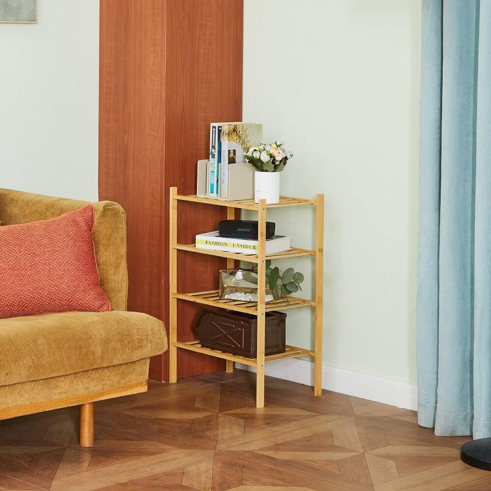 4 Tier Narrow Shoe Rack for Entryway Organizer Storage Bamboo Free Standing