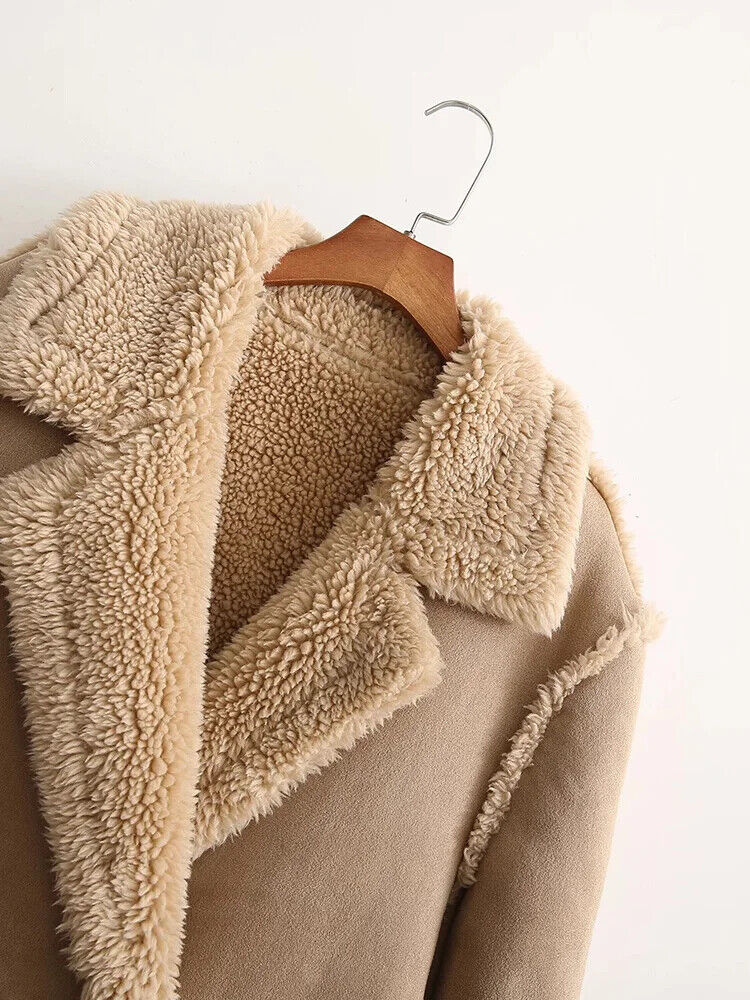 Winter Long Coat Women Thick Leather Lamb Fur Coat Female Overcoat Outwear