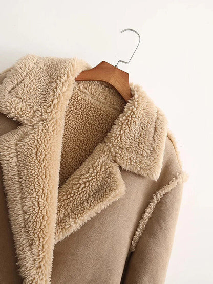 Winter Long Coat Women Thick Leather Lamb Fur Coat Female Overcoat Outwear