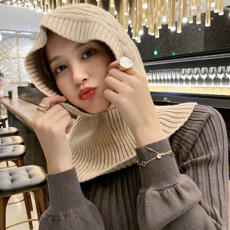 Knitted Hat Casual Warm Hood Snood Thick Neck Collar Neck Face Protect