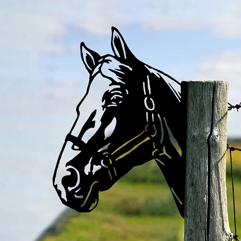 Horse Head Shape Iron Silhouette, Cute Ornament For Outdoor Garden Fence