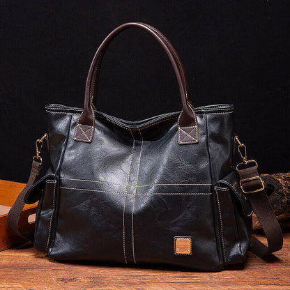 Soft Oil Wax Leather Women's Tote Bag, Large Capacity Handbag Shoulder Bags