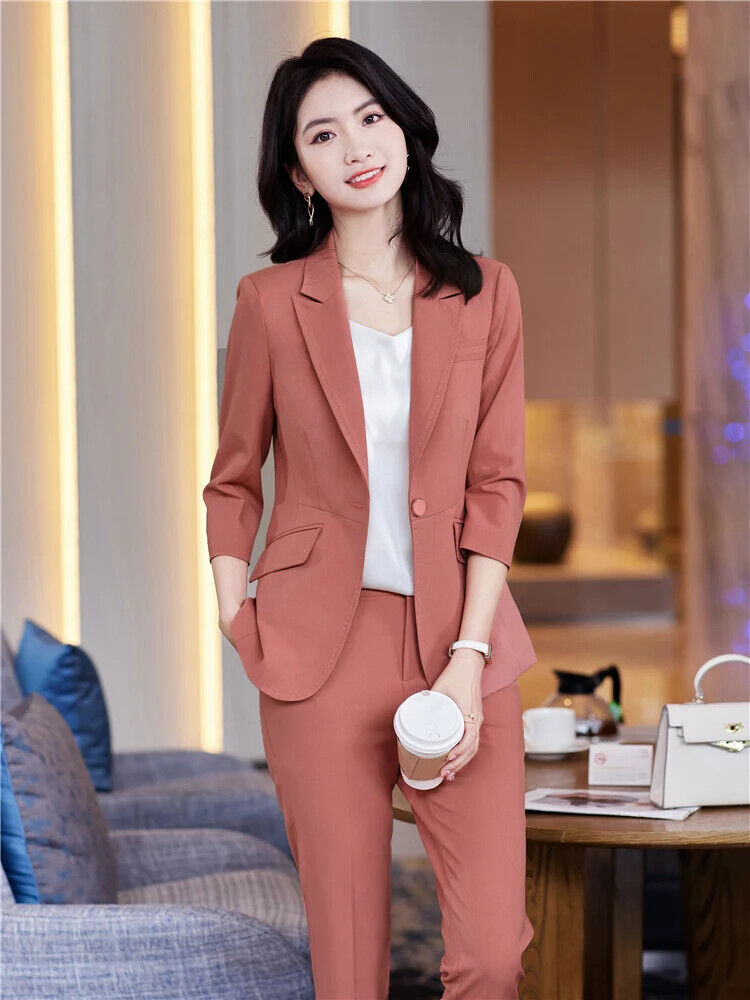 Women's Office Suit Pantsuit Simple Spring Summer Top + Trousers 2 Piece Set