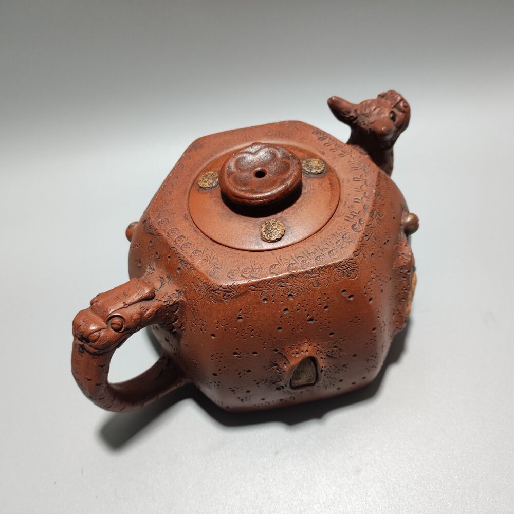Vintage Chinese Yixing Purple Clay Teapot Zisha Ceremony Carving Collectible Art